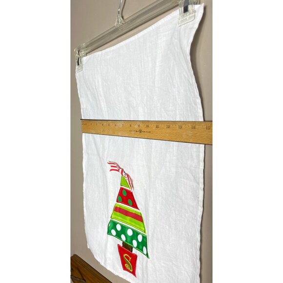 Mudpie Linen Christmas Towel White Tree Appliqué Holiday Decor Hand Tea Festive - Picture 5 of 7